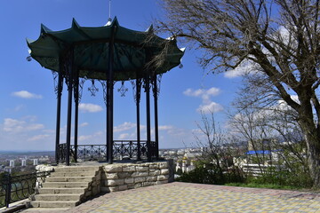 view of the Chinese gazebo in Pyatigorsk on a clear spring day