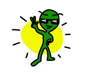 Alien and hot sun on a white background. Cartoon. Vector illustration.
