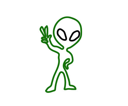 Green man on a white background. UFO. Silhouette. Vector illustration.