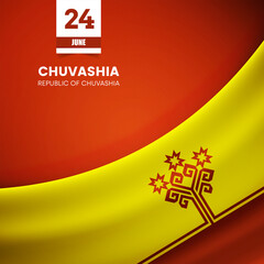 Creative Chuvashia flag on fabric texture. Vintage style republic day background