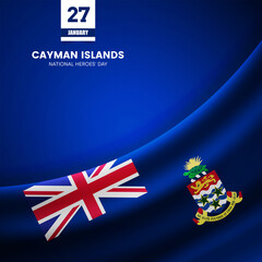 Creative Cayman Islands flag on fabric texture. Vintage style national heroes day background