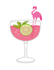 Flamingo summer cocktail - isolated vector drink illustration 