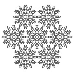 black and white contour pattern. openwork ornament. floral element. snowflakes. template, henna, embroidery, print, coloring.