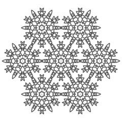 black and white contour pattern. openwork ornament. floral element. snowflakes. template, henna, embroidery, print, coloring.