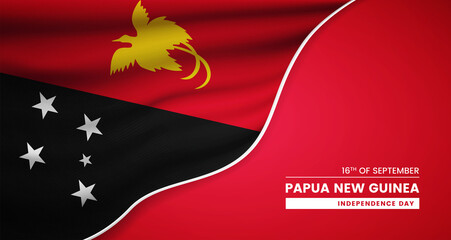 Abstract independence day of Papua New Guinea background with elegant fabric flag and typographic illustration