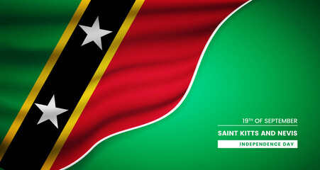 Abstract independence day of Saint Kitts and Nevis background with elegant fabric flag and typographic illustration