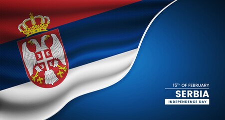 Abstract independence day of Serbia background with elegant fabric flag and typographic illustration