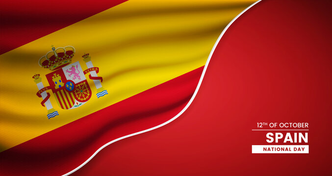 Abstract national day of Spain background with elegant fabric flag and typographic illustration