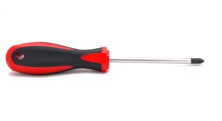Close-up of a screwdriver on a white background. Tools, macro, equipment, machinery