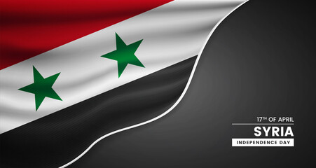 Abstract independence day of Syria background with elegant fabric flag and typographic illustration