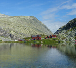 Fototapeta na wymiar Red cottages Islands Norway