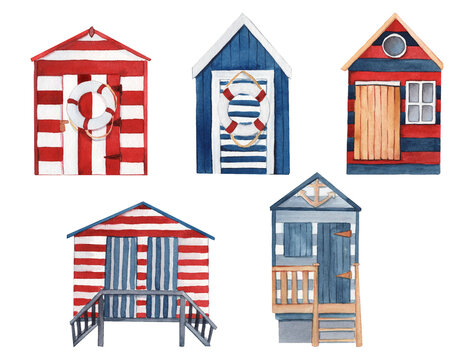 Watercolor hand-drawn holiday beach houses.