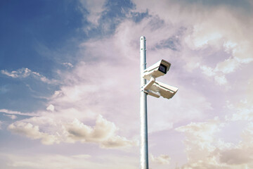 cctv camera in the city street, big brother and privacy concept