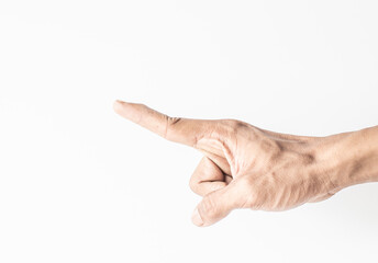 The fingers of the elderly that show gestures that convey meaning.