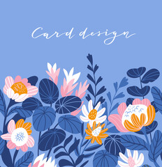 Exotic floral card design with place for your text. Vector illustration with african rose - protea in hand-drawn style.