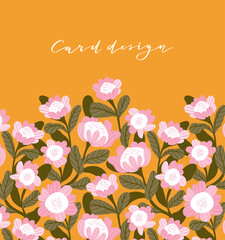 Exotic floral card design with place for your text. Vector illustration with african rose - protea in hand-drawn style.