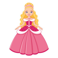 Obraz na płótnie Canvas Beautiful princess in pink dress, vector cartoon illustration