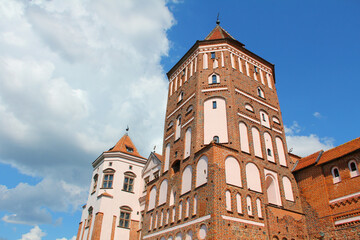 Fototapeta na wymiar April 29 2014 view of the Old Mir castle in Belarus Mir city