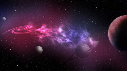 Amazing illustration of galaxy with stars and planets, banner design. Fantasy world