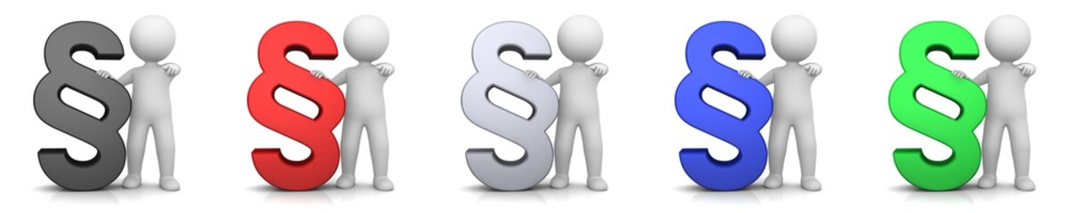 Paragraph sign symbol article icon black red silver blue green white stickman judge lawyer person judgment graphic 3d rendering