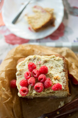 Lime avocado cake with raspberries, with avocado icing