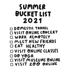 Summer bucket list 2021. Inspirational to do list. Illustration on white background.