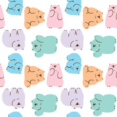 Seamless Pattern with Pastel Cartoon Bear Design on White Background