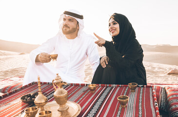 Happy family spending a wonderful day in the desert