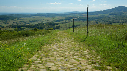 An ancient roman road located inside the ruins of a roman castrum in the old roman city Porolissum....