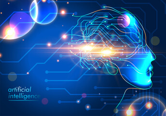 Human Big data visualization. Futuristic Artificial intelligence concept. Cyber mind next step to artificial intelligence