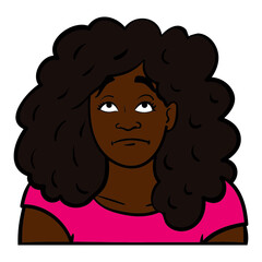 chubby black woman looks annoyed upwards. avatar, comic