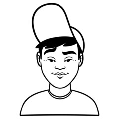 Obraz premium young asian with cap. comic, outline, monochrome, avatar.