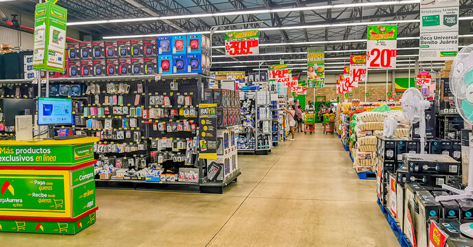 Inside at electrical department Supermarket Bodega Aurrera in Mexico.