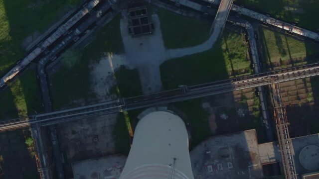 Aerial Panorama of Industrial Area with Chimne of Thermal Power Plant or Station