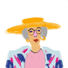 Illustration of stylish elderly lady isolated on white