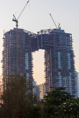 Fototapeta premium Dubai,UAE - 05.11.2021 - Construction site of one of the buildings in city center. Outdoors