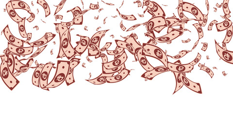Russian ruble notes falling. Random RUB bills on w