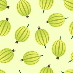 Berry pattern. Seamless pattern of gooseberries in flat style on a light green background. Vector 10 EPS.
