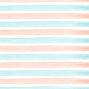 Coral And Teal  Watercolor Brush Stripes