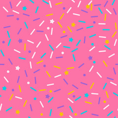 Sprinkle vector seamless pattern. Doughnut and ice cream dessert cute background.