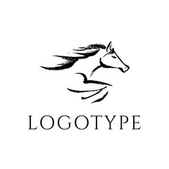 Logo with the image of a running horse. 