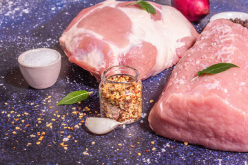 Raw pork assorted, different part cut