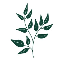 Drawn branch of a tree with green leaves