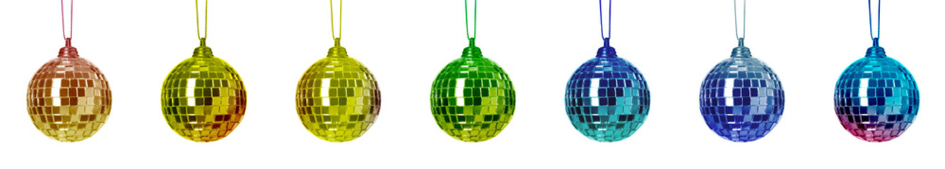 Obraz premium Set with colorful shiny disco balls on white background. Banner design