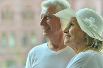 happy Senior couple   at  hotel resort posing