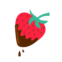 Hand drawn chocolate dipped strawberry. Flat illustration.