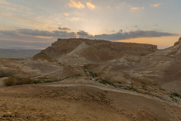 Fototapeta na wymiar Sunrise view of the Masada fortress