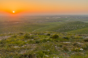 Sunset view of countryside and rural landscape. Gaat hill