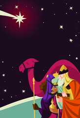 vector illustration - the Three Wise Kings watching the Star of Bethlehem
