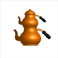 Turkish double teapot. Turkish traditional teapot with double teapots isolated on white background. 3D